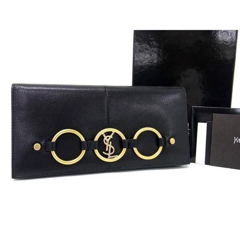 Yves Saint Laurent Leather Bi fold Long Wallet Black